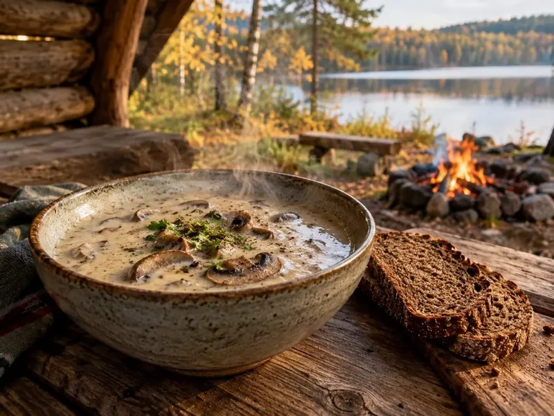 Nuuksio hiking trip and mushroom soup at a lean-to shelter, hotel pickup